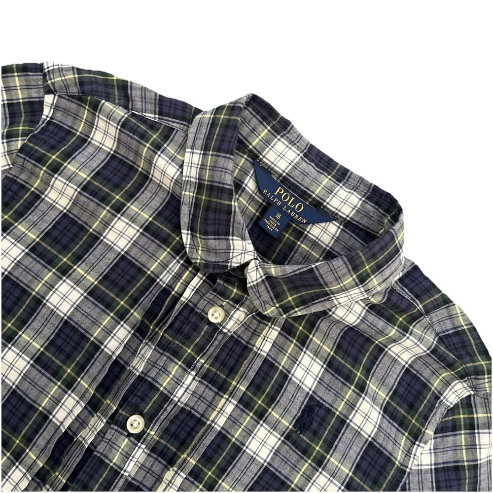 Polo Ralph Lauren Girls 16 Plaid Button Down Shirt Long Sleeve Pleated Front Top